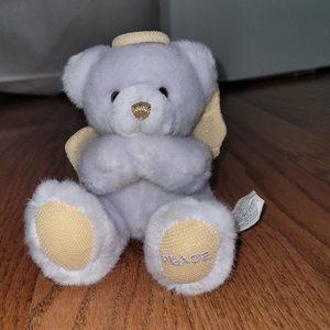 Soft Purple Sparkly Angel Bear With Peace